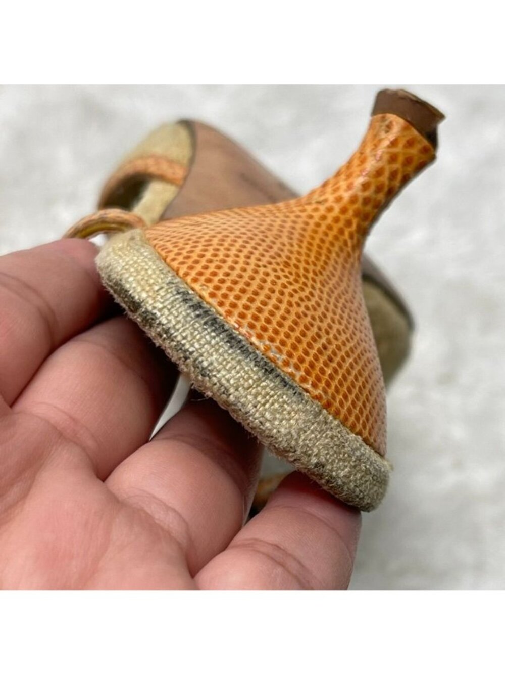 Vintage Prada Slingback Mules Size 36 Orange Snakeskin Leather Buckle Kitten Hee - Picture 7 of 15